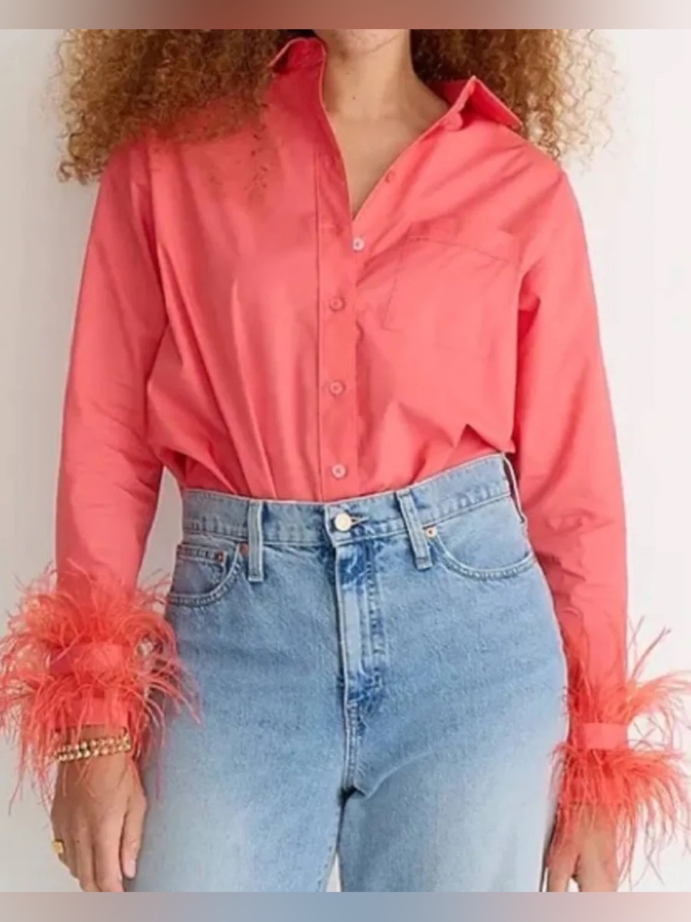 J. Crew Coral Feather-Cuff Button-Down Shirt
